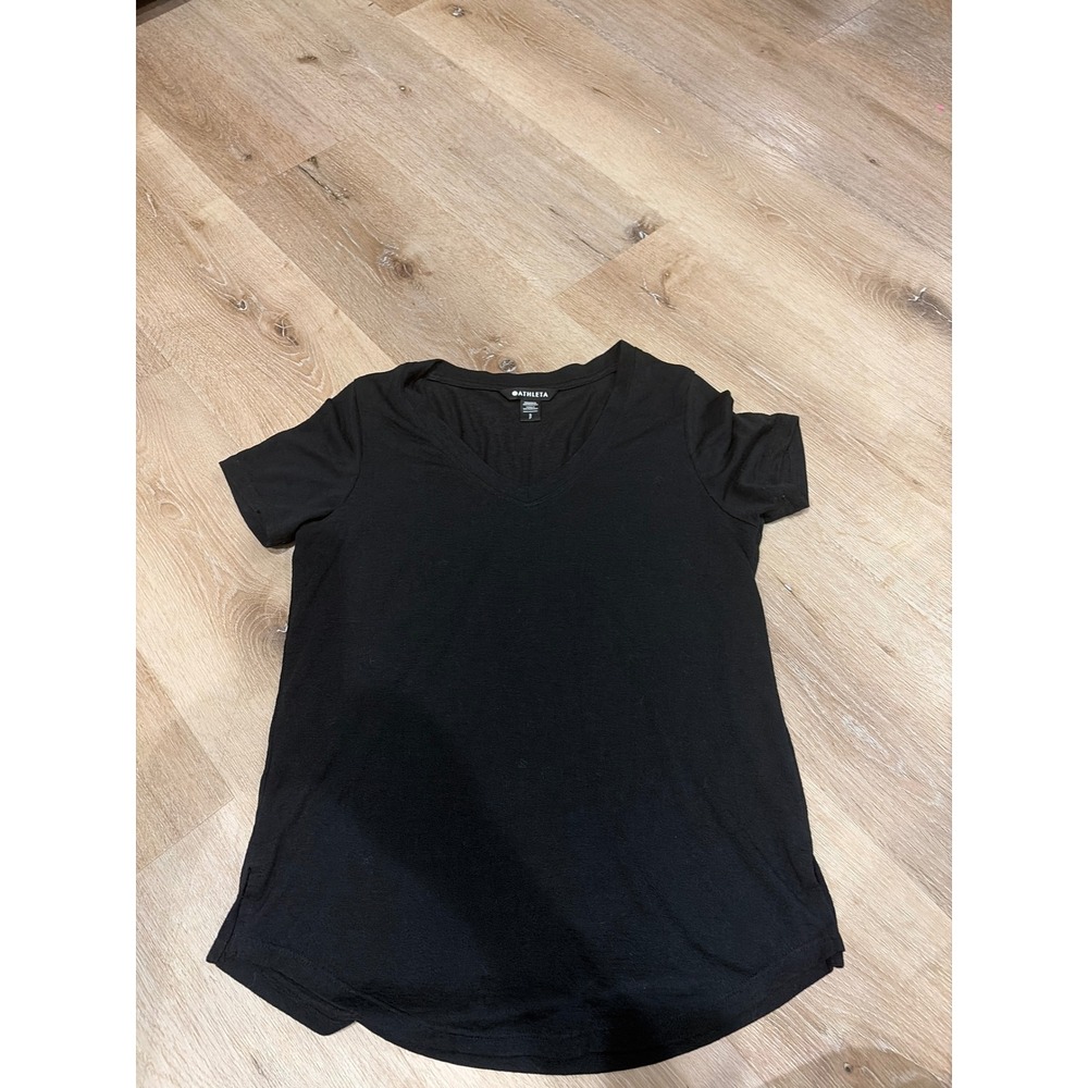 Athleta Breezy V-Neck Tee Black Short Sleeve Activewear Top Small